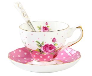Elegant Rosa Multiflora Tea Cup and Saucer Set-Coffee Cup Set with Saucer