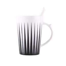 Coffee Cup Black And White Geometric Pattern Mug With Spoon