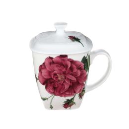 Chinese Style Ceramic Coffee Mug Tea Cup With Lid Rose Pattern