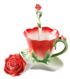 Coffee Cup Set Ceramic Coffee Cup China Tea Cup European Coffee Cup,Red Flower