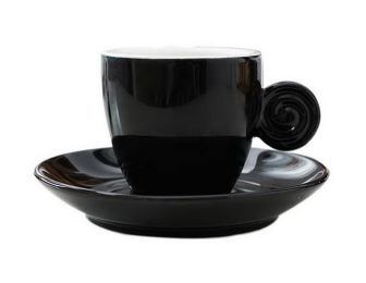Porcelain Matte Coffee Cup Saucer Set With Thread Cup Handle, Black Espresso Cup