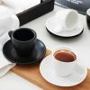 Porcelain Matte Coffee Cup Saucer Set With Thread Cup Handle, Black Espresso Cup