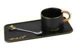 Creative Ceramic Mug Office Coffee Cup Couple Cup Set With Spoon And Tray, Black