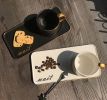 Creative Ceramic Mug Office Coffee Cup Couple Cup Set With Spoon And Tray, Black
