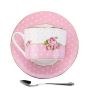 British-style Gold-rimmed Coffee Cup Set With Saucer Steel Spoon, Pink Wave Dots