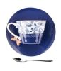 British Gold-rimmed Coffee Cup Set With Saucer Steel Spoon, Royal Blue Butterfly