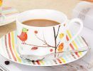 British-style Gold-rimmed Coffee Cup Set With Saucer Steel Spoon, A Singing Bird