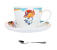 British-style Gold-rimmed Coffee Cup Set With Saucer Steel Spoon Colorful Flower
