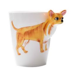 3D Hand-painted Chihuahua Ceramic Cup With Cover Spoon Couple Tea Cup Coffee Mug