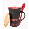 Personalized Tall Ceramic Coffee Mug/ Coffee Cup With Red SpoonBlack