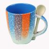 Creative Ceramic Coffee Mug/ Coffee Cup With Colorful Printing, Blue