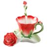 Red Rose Shape Design Porcelain Coffee Tea Cup Sets with Saucer and Spoon, 5.1 oz