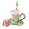 Pink Rose Shape Design Porcelain Coffee Tea Cup Sets with Saucer and Spoon, 5.1 oz