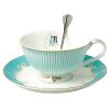 Vintage Stripes Coffee Cup Set Teal Elegant Mug Set With A Plate&Spoon.