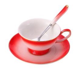 Elegant Design Coffee Cup Set English Style Tea Mug With Plate&Spoon (Red)