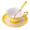 Elegant Design Coffee Cup Set English Style Tea Mug With Plate&Spoon (Yellow)