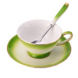 Elegant Design Coffee Cup Set English Style Tea Mug With Plate&Spoon (Green)